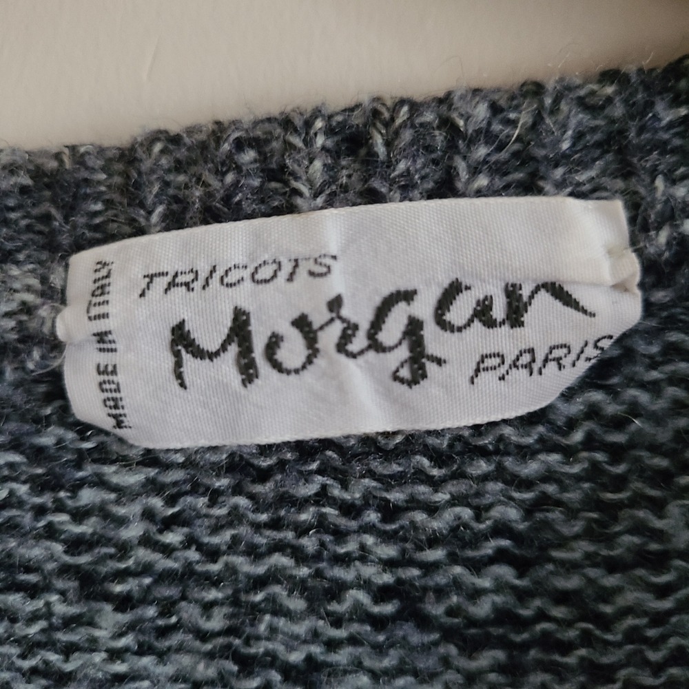 Vintage Morgan Blue Alpaca Wool Blend Geometric Crewneck Sweater Large Italy - Picture 4 of 5